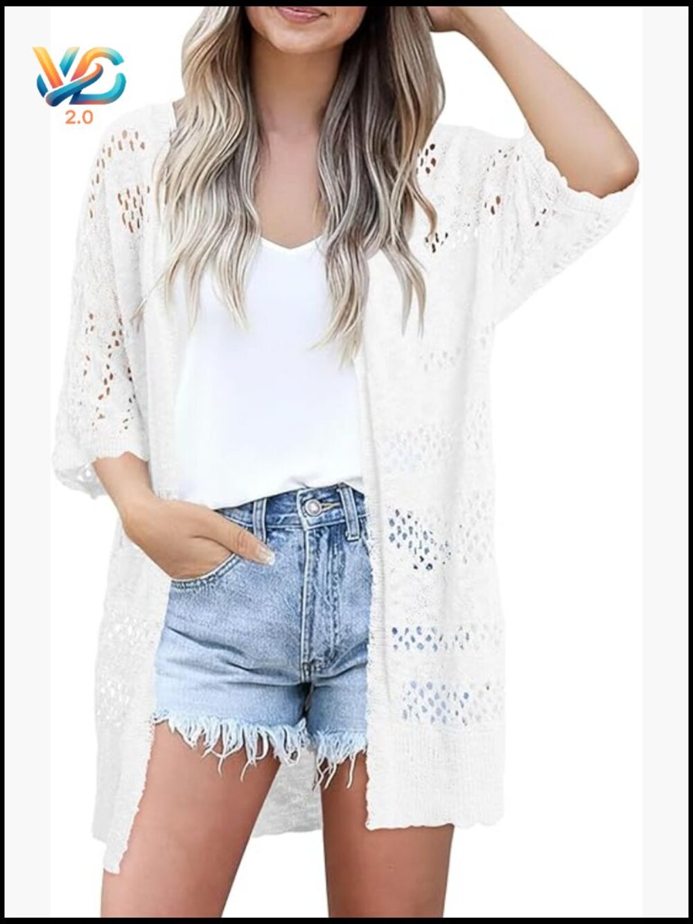Crochet Cardigan Short Sleeve Knit Open Front Summer Sweater Beach Cover Up